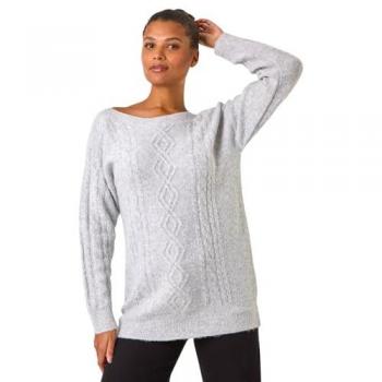 Women's Grey Sequin Cable Knit Cardigan, Roman, Size 18