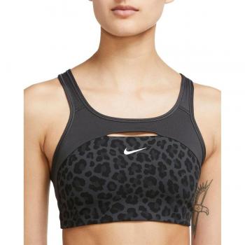 Nike Dri Fit Swoosh Padded Printed Sports Bra Medium Support Dark Smoke Grey / Black / White L