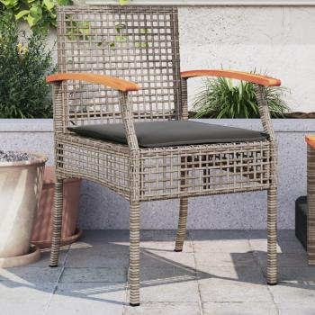 Sedie da Giardino con Cuscini 2pz Grigie in Polyrattan e Legno di Acacia
