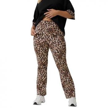 Women's Brown Leopard Print Over‑Fold Joggers (22/24)