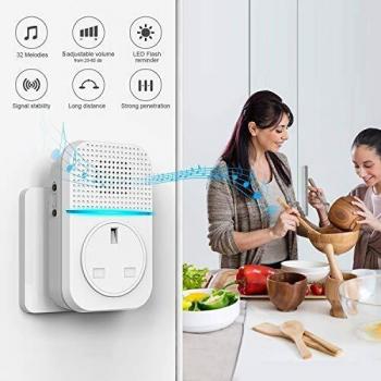 TECKNET Self-Powered Wireless Plug Through Door Bell Cordless 32 Chimes 5 Volume Levels