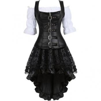 Corsé Steampunk de Mujer con Falda Alta y Baja