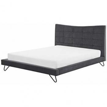 Lit Double Scandinave en Velours Gris 160 x 200 cm