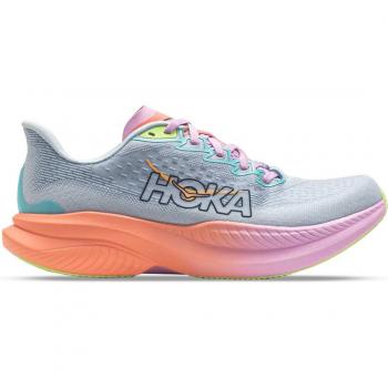Mach 6 Hoka: Zapatilla Gráfica Gris‑Salmón para Mujeres Activas