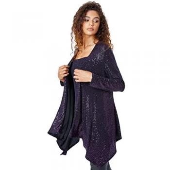 Purple Sequin Sparkle Waterfall Stretch Cardigan for Women