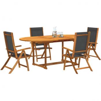 Solid Wood Acacia and Textilene 5-Piece Garden Dining Set