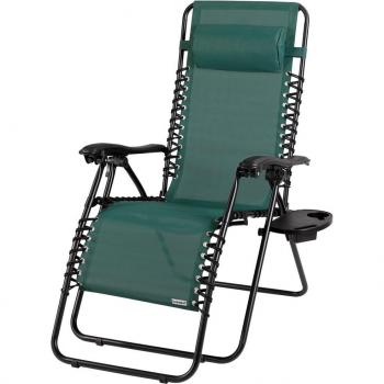 Transat jardin vert avec appui-tête et porte-gobelet