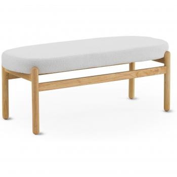Banqueta Estilo GEESE HOME, Tela Bouclé Blanca, Base de Pino