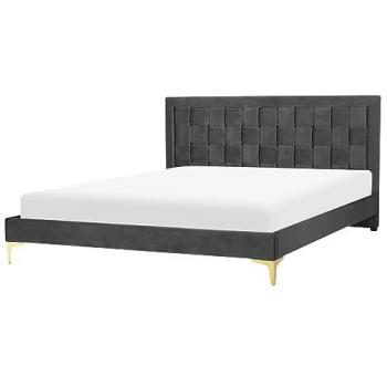 Lit Double Chic en Velours Noir 160 x 200 cm