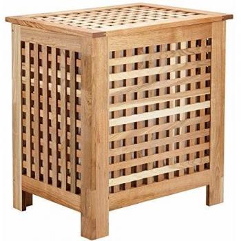 Lidded Wooden Laundry Basket with Removable Bag, 70L Capacity, 55.5 x 52.5 x 39.5 cm