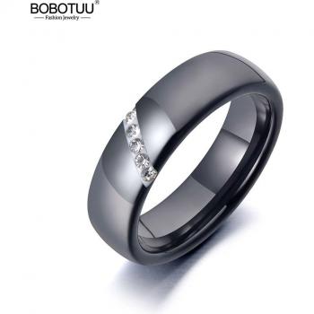 Stylish Women's Black Ceramic Crystal Ring