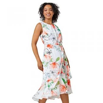 Petite Women's Floral Frill Hem Sleeveless Midi Dress