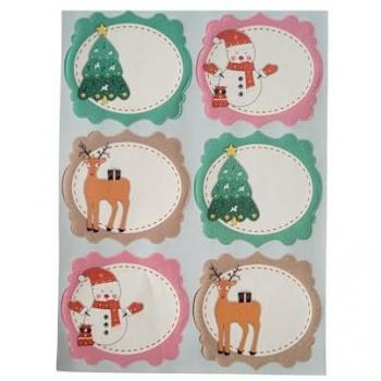 Planche de 6 étiquettes adhésives cadeaux Noël – sapin, cerf, bonhomme de neige