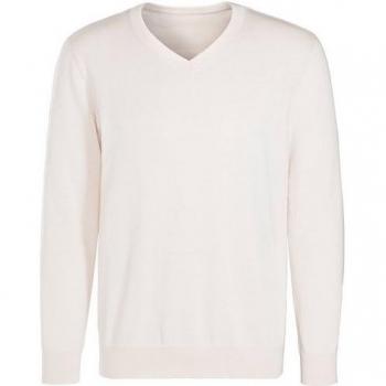 Beiger V‑Ausschnitt‑Pullover für Herren – H.I.S., Feinstrick, 60 % Ba + 40 % Pol, Gr. L