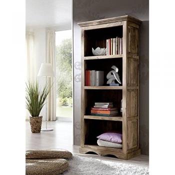 MASSIVMOEBEL24 Regal Sheesham – 1‑teiliges Bücherregal, grau geölt