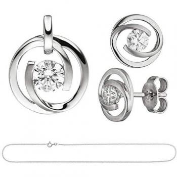 Damen Schmuckset 333 Gold Weißgold 3 Zirkonia mit Anhänger, Ohrsteckern und Kette 45 cm