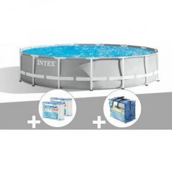 Kit Piscine Tubulaire Intex Prism Frame – Ronde 4,57 x 1,07 m + Bâche à Bulles + 6 Cartouches Filtration