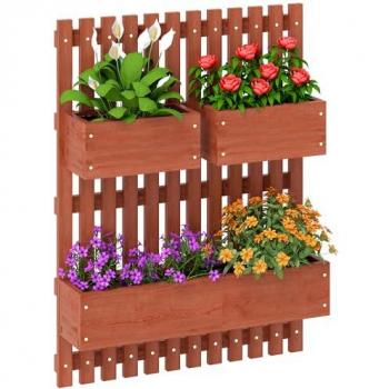 Wooden Wall‑Planter Trio with Trellis – Brown Edition