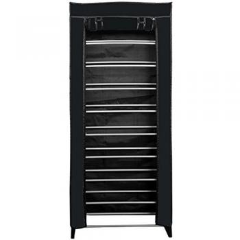 Organisateur de Chaussures M-Home avec 10 tablettes en Polyester Noir, dimensions: 60 x 19 x 153 cm