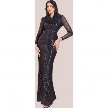 Goddiva Black Sequin Wrap Maxi Dress