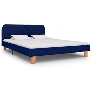 VidaXL Lit Double 180x200 cm, cadre de lit à lattes avec sommiers, couleur bleu tissu, intérieur maison