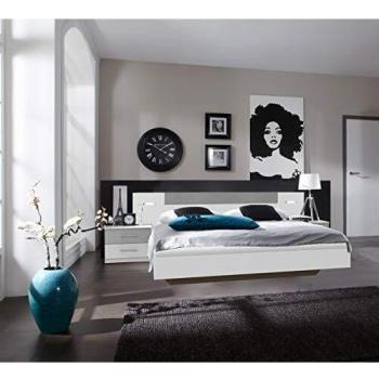 Lit Adulte LED Blanc avec 2 Chevets