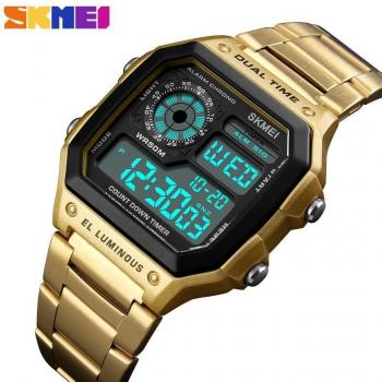 SKMEI Tiempo Deportivo Hombre: Reloj Acero Inoxidable con Alarma y Contador LED