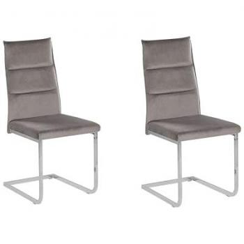 Set di 2 Sedie da Pranzo in Velluto Grigio con Gambe a Sbalzo Argento senza Braccioli Design Moderno Rockford
