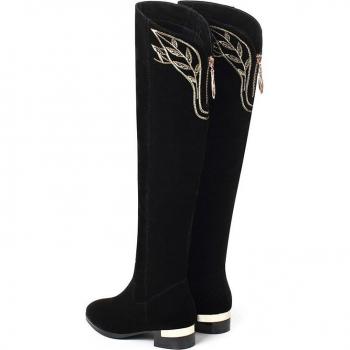 Women's Long Flock Boots, Winter Style, Over-the-Knee, Black, Sizes 34-43