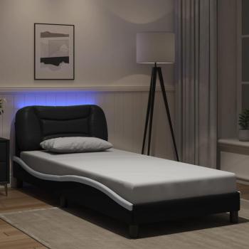 Faux Leather LED Bed Frame 90x190 cm Black and White