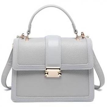 JFY Light Grey Flap Top Metal Grab & Lock Bag