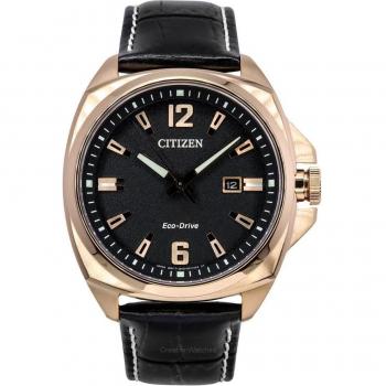 Citizen Eco-Drive Sport Luxury Endicott Black Dial Leather Strap Watch