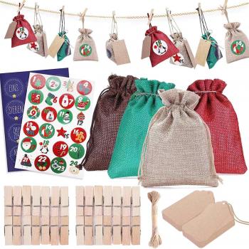 JOYXEON 28Pcs Natural Jute Countdown Bags