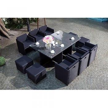 Salotto da Giardino a Incasso 10 Posti Resina Intrecciata Nero/Nero Miami