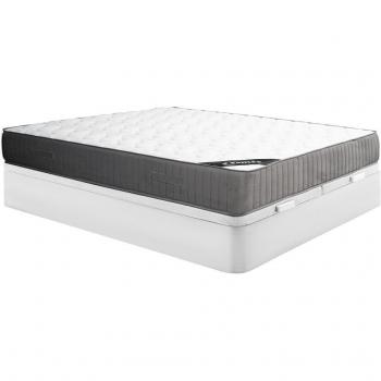 MALINO 180x200 cm : sommier coffre blanc et matelas mousse HR avec accueil latex