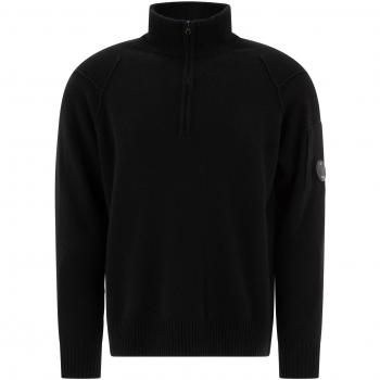 C.P. Company Men's Half-Zip Sweater with Lens Detail in Black