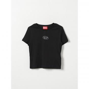 T-Shirt Diesel Kids Nero con Logo di Strass Taglia 14
