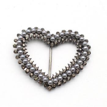 2Pcs/Lot Heart-Shaped Pearl Alloy Shoe Buckles, 39x46MM, Ideal for Wedding Decoration & Clothing Accessories
