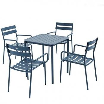 Ensemble de patio Oviala 70cm et 4 fauteuils bleu foncé
