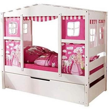 Ticaa Hausbett Mini mit Bettkasten Pferd Rosa Kiefer Weiß