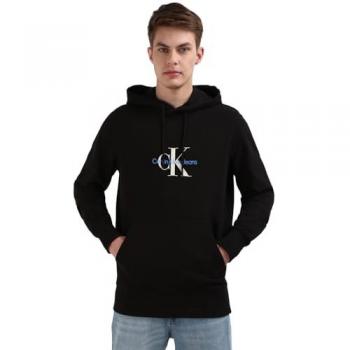 Calvin Klein Black Hooded Cotton Sweatshirt Logo Print