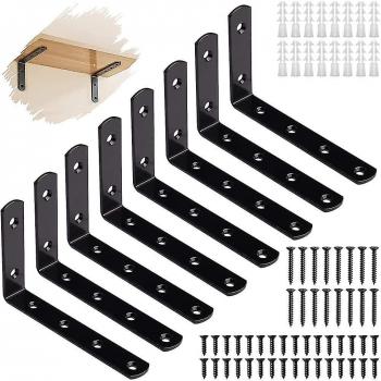 L support d'étagère lourd en L, couleur noire – 8 pcs