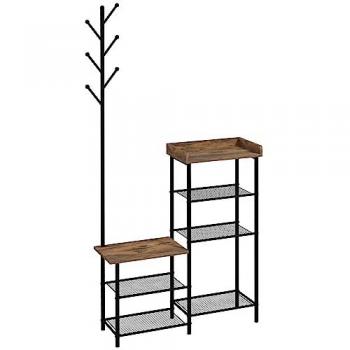 Vestiaire d'entrée banc porte-manteaux avec étagère à chaussures style industriel noir 92x28x182cm
