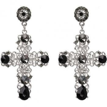 Vintage Croix Noir Cristal Femme