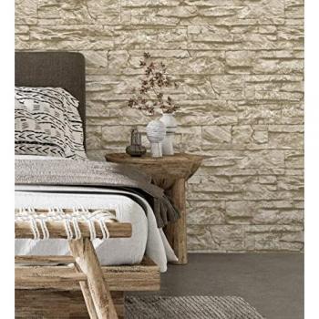 Muestra de papel pintado vinílico lavable DIN A4 piedra pizarra beige textura relieve 3D