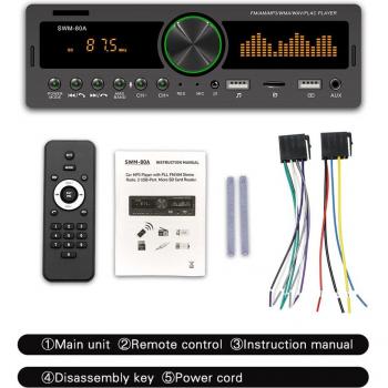 1Din In-Dash Bluetooth MP3 Player with FM/AM Radio, USB/SD/AUX Input, 12V Auto Stereo