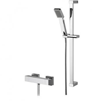 Chrome Thermostatic Square Shower Valve and Rectangular Slide Rail Kit Bundle