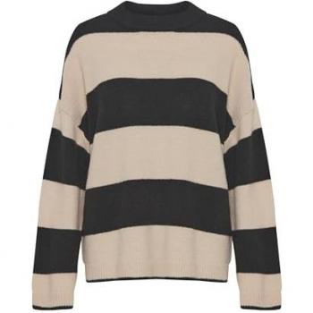 BYOMARTHA Strickpullover „Stripe Jumper“ – Damen, L, schwarz‑gestreift, Polyacryl/Polyester/Wolle/