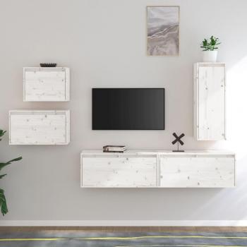 Five‑Piece White Pine TV Stand Collection – Solid Wood