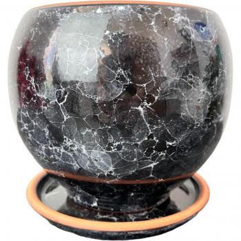 Plantador Elegante Mármol Negro Placa de Vidro Duplo 19 cm